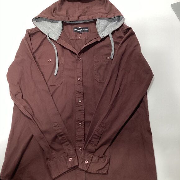 Molokai Surf Co. NWOT Maroon Hooded Button Up Jacket Size L 100% Cotton - Picture 2 of 9